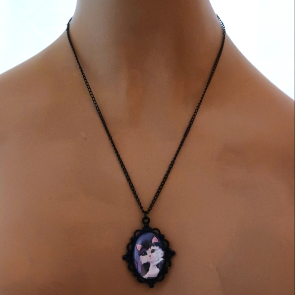 Lisa Frank Tuxedo Cat Pendant.